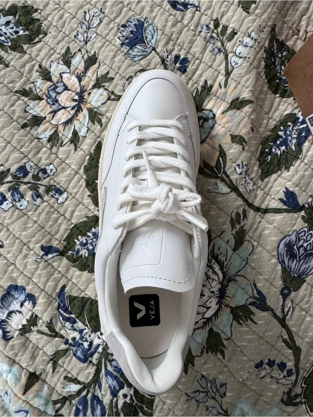 Veja V-12 Sneakers in White with Gray V